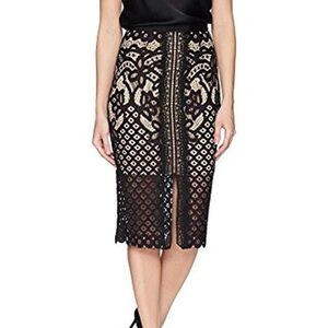 NWOT Keepsake the label black lace illusion midi skirt